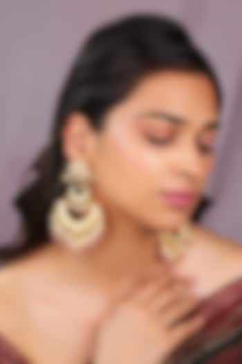 Matte Gold Plated Moissanite Polki & Pink Hanging Dangler Earrings by Riana Jewellery at Pernia's Pop Up Shop