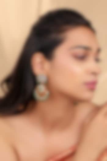 Matte Gold Plated Pink & Green Jadtar Stone Dangler Earrings by Riana Jewellery at Pernia's Pop Up Shop