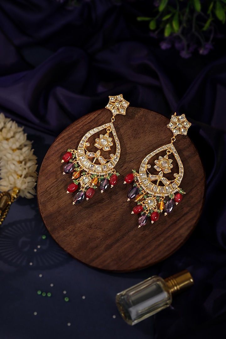 Matte Gold Plated Multi-Colored Beaded Jhumka Earrings by Riana Jewellery at Pernia's Pop Up Shop