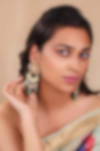 Two-Tone Finish Multi-Colored Stone Floral Dangler Earrings by Riana Jewellery at Pernia's Pop Up Shop