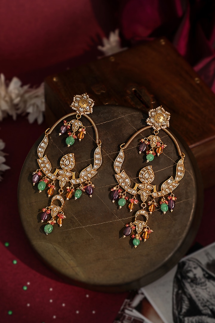 Gold Plated Multi-Colored Beaded Chandbali Earrings by Riana Jewellery at Pernia's Pop Up Shop