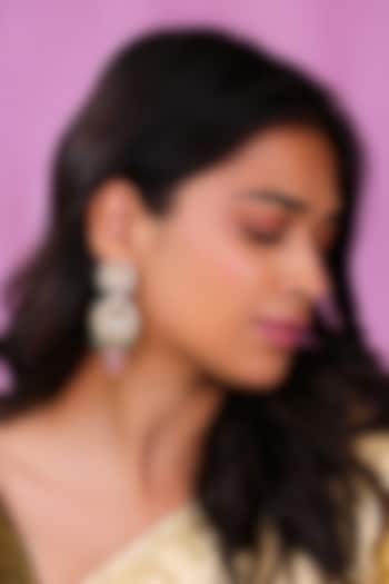 Gold Plated Moissanite Polki & Beaded Dangler Earrings by Riana Jewellery at Pernia's Pop Up Shop