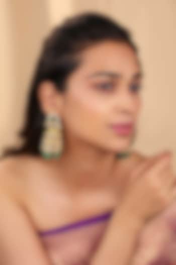 Matte Gold Plated Emerald Stone Jhumka Earrings by Riana Jewellery at Pernia's Pop Up Shop