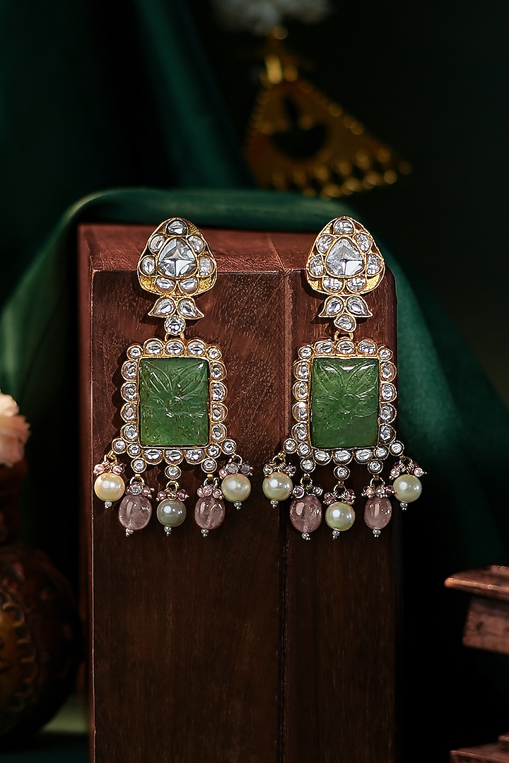 Matte Gold Plated Pink Drop Handcrafted Dangler Earrings by Riana Jewellery at Pernia's Pop Up Shop