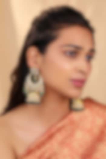 Matte Gold Plated Emerald Floral Drop Chandbali Earrings by Riana Jewellery at Pernia's Pop Up Shop