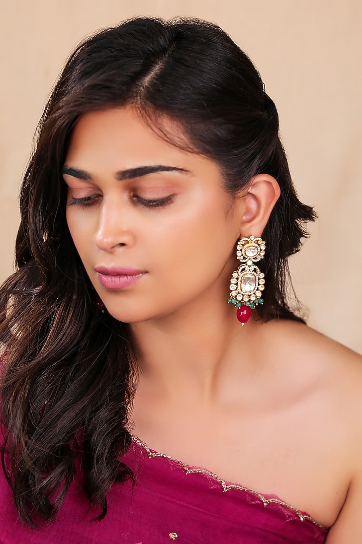 Two-Tone Finish Ruby Stone Dangler Earrings by Riana Jewellery at Pernia's Pop Up Shop