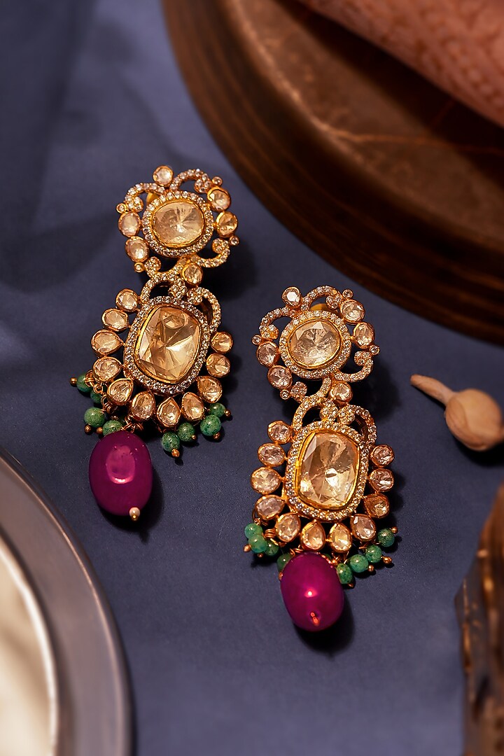 Two-Tone Finish Ruby Stone Dangler Earrings by Riana Jewellery at Pernia's Pop Up Shop
