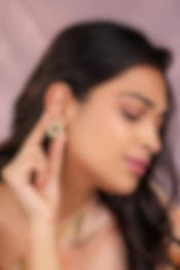 Matte Gold Plated Jadau Kundan Polki Floral Stud Earrings by Riana Jewellery at Pernia's Pop Up Shop