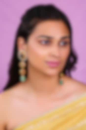 Matte Gold Plated Emerald & Ruby Stone Long 0val-Shaped Earrings by Riana Jewellery at Pernia's Pop Up Shop