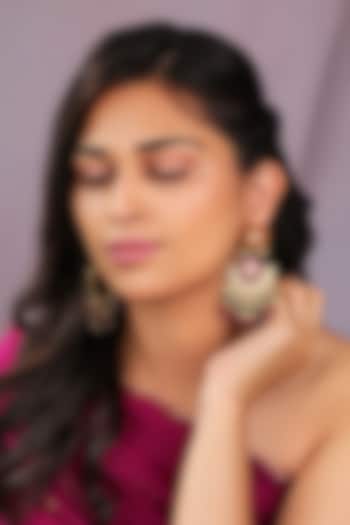 Mate Gold Plated Ruby Beaded Floral Chandbali Earrings by Riana Jewellery at Pernia's Pop Up Shop