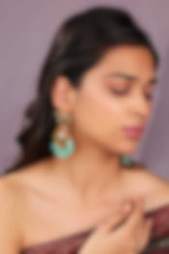 Mate Gold Plated Ruby Stone & Pastel Green Drops Dangler Earrings by Riana Jewellery at Pernia's Pop Up Shop