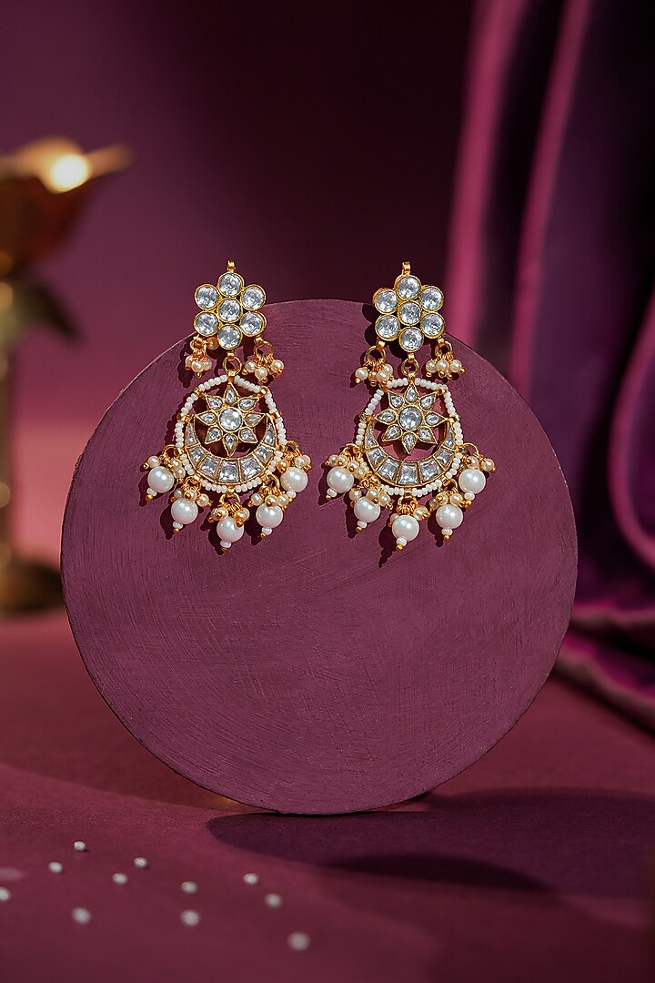 Matte Gold Plated Jadtar Stone Jadau Chandbali Earrings by Riana Jewellery at Pernia's Pop Up Shop