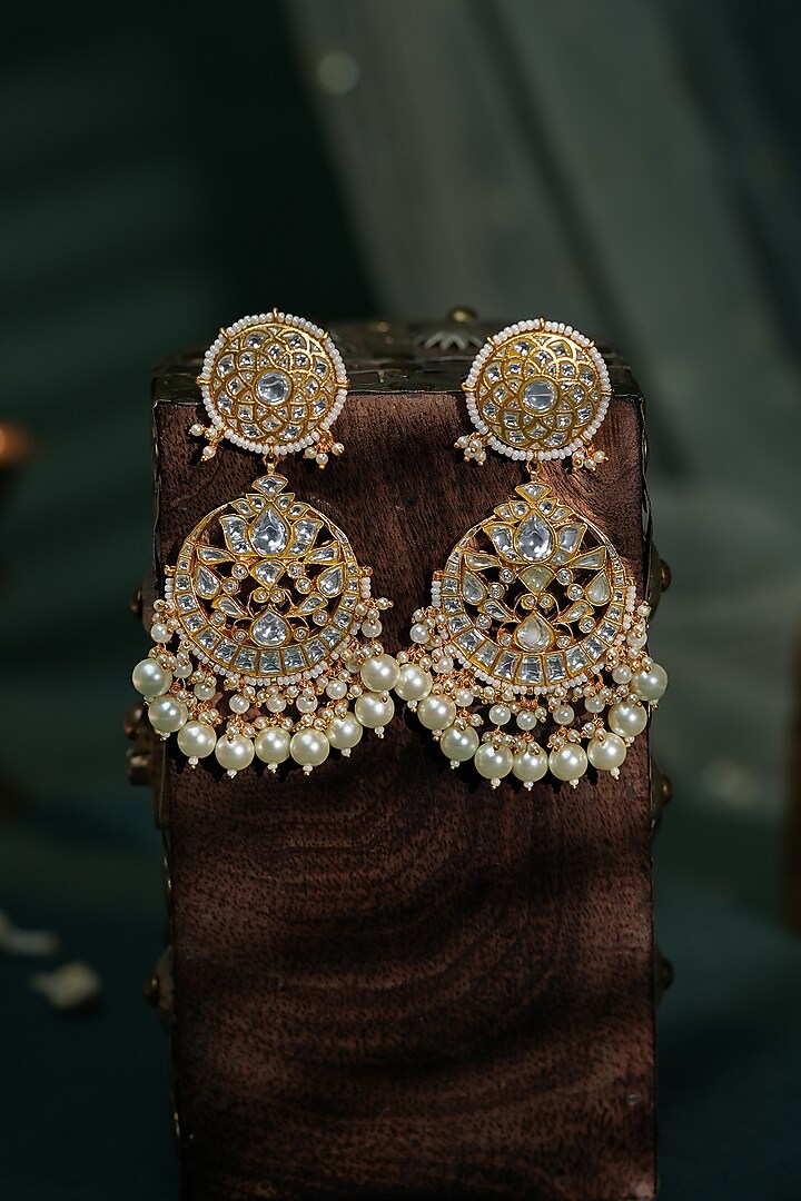 Matte Gold Plated Pearl Drop Chandbali Earrings by Riana Jewellery at Pernia's Pop Up Shop