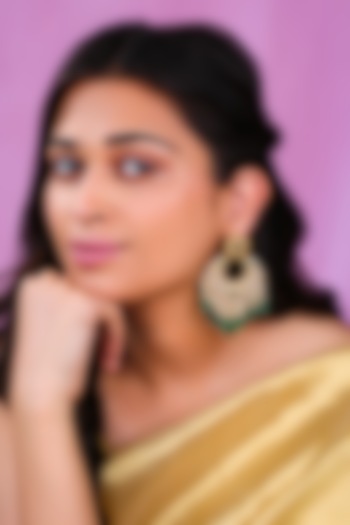 Matte Goold Plated Jadau Emerald Stone & Beaded Dangler Earrings by Riana Jewellery at Pernia's Pop Up Shop