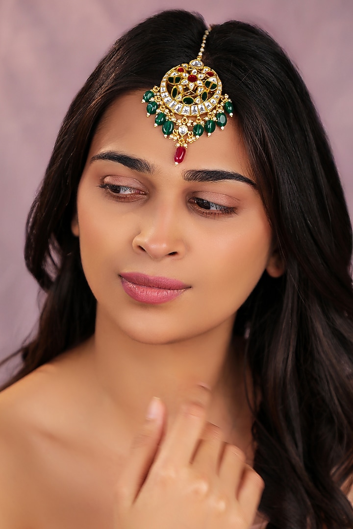 Gold Plated Multi-Colored Jadtar Stone Maangtikka by Riana Jewellery at Pernia's Pop Up Shop