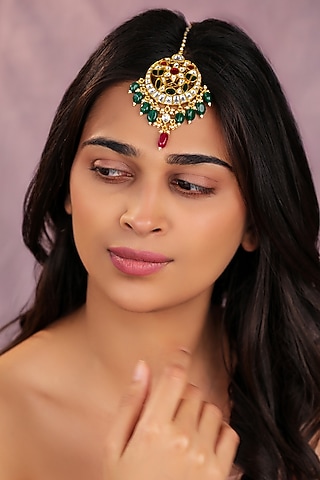 Gold Plated Multi-Colored Jadtar Stone Maangtikka by Riana Jewellery