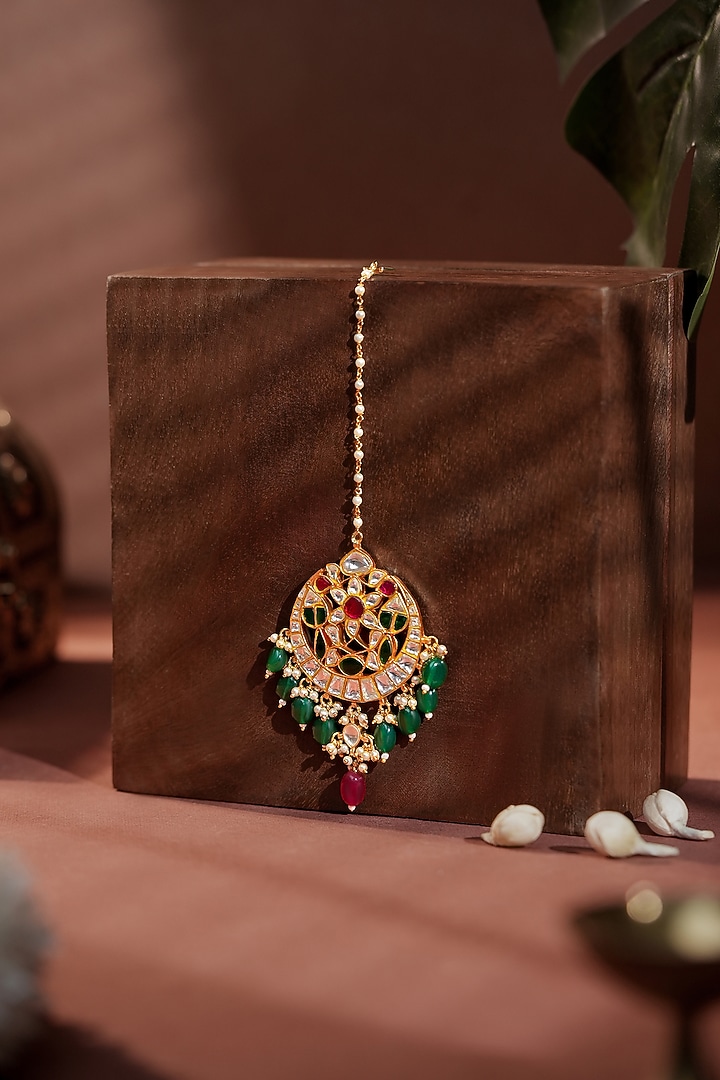 Gold Plated Multi-Colored Jadtar Stone Maangtikka by Riana Jewellery at Pernia's Pop Up Shop