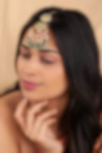 Gold Plated Multi-Colored Beaded Jadau Maangtikka by Riana Jewellery at Pernia's Pop Up Shop