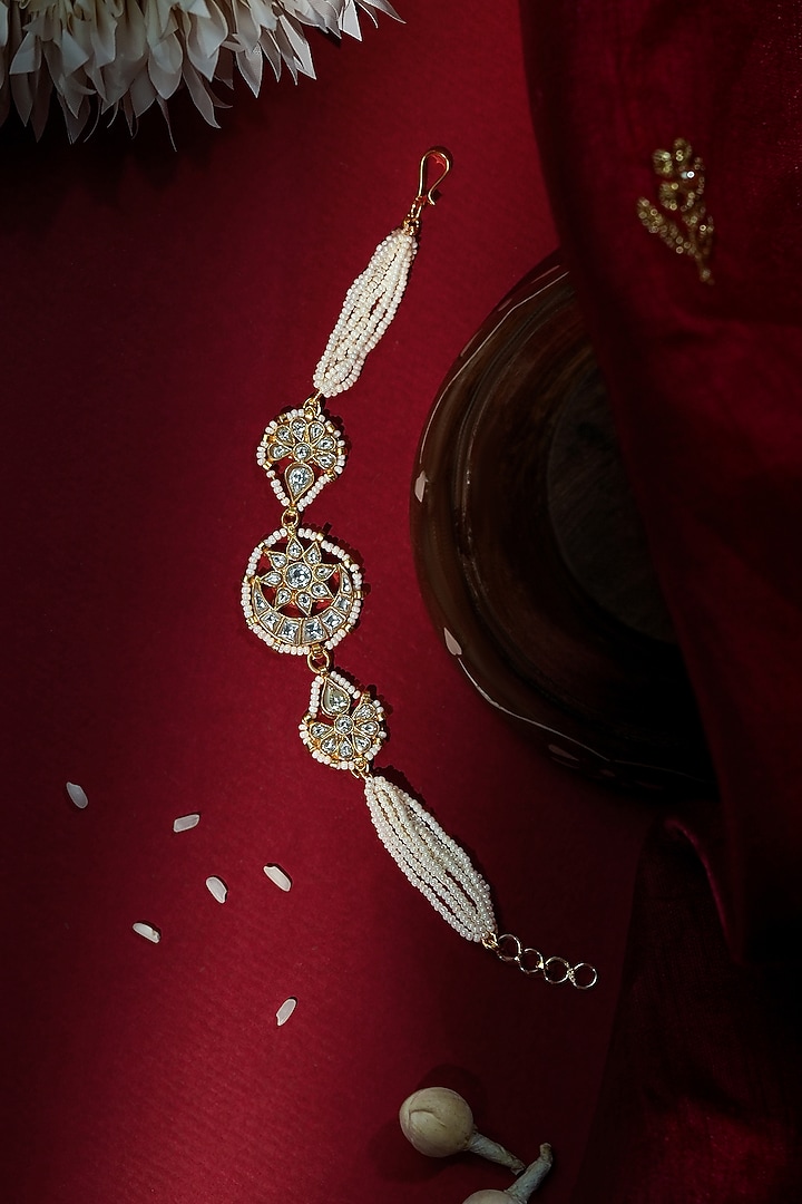 Matte Gold Plated Pearl Adjustable Bracelet by Riana Jewellery at Pernia's Pop Up Shop