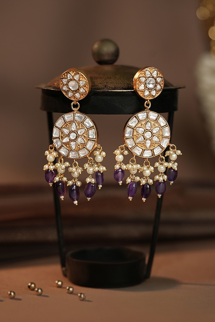 Gold Plated Jadtar Purple Drop Necklace Set by Riana Jewellery at Pernia's Pop Up Shop