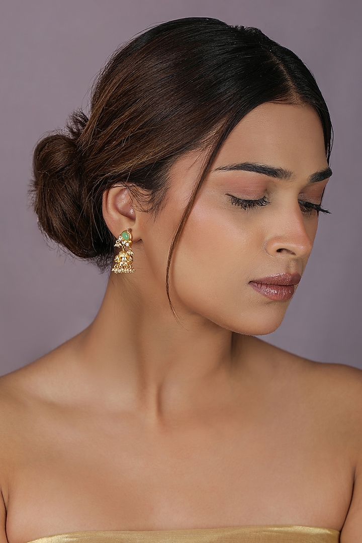 Gold Plated Jadtar Green Beaded & Pearl Long Necklace Set by Riana Jewellery at Pernia's Pop Up Shop