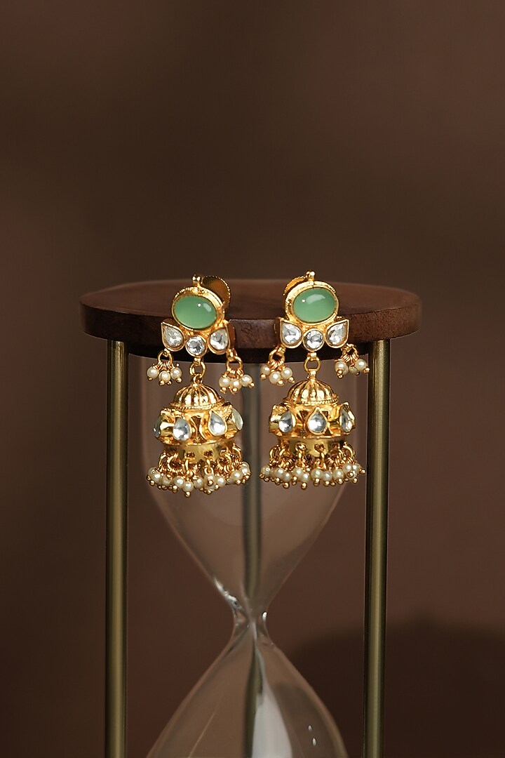 Gold Plated Jadtar Green Beaded & Pearl Long Necklace Set by Riana Jewellery at Pernia's Pop Up Shop