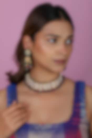 Gold Plated Pink Jadtar Stone & Pearl Choker Necklace Set by Riana Jewellery at Pernia's Pop Up Shop