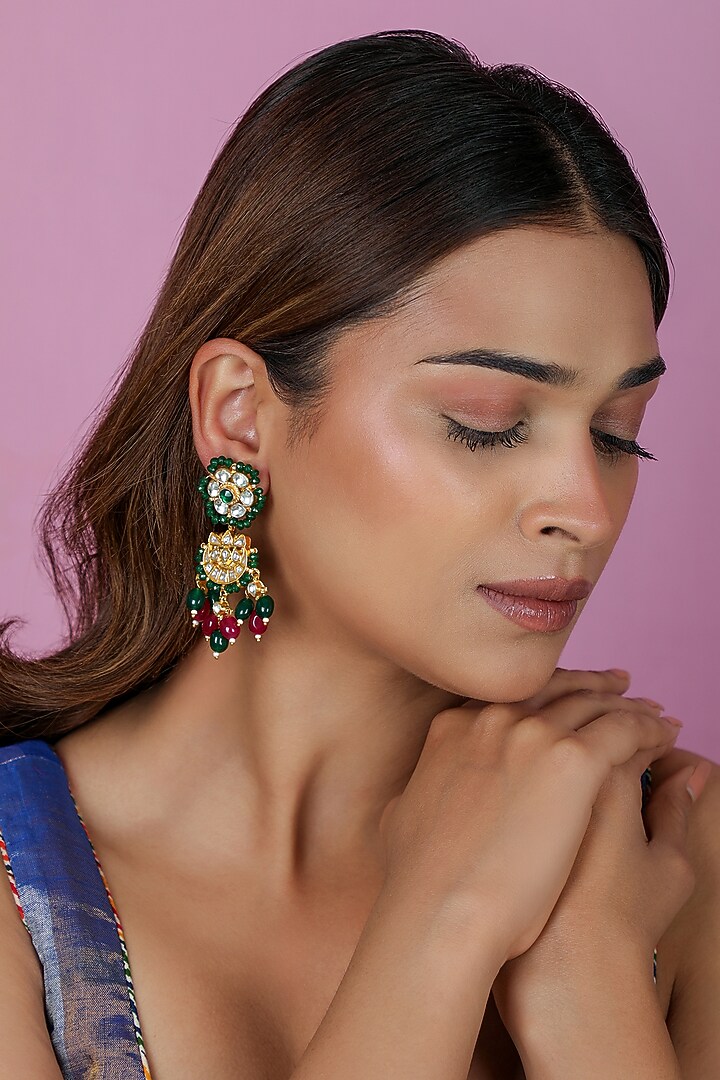 Gold Plated Pink Jadtar Stone & Pearl Choker Necklace Set by Riana Jewellery at Pernia's Pop Up Shop