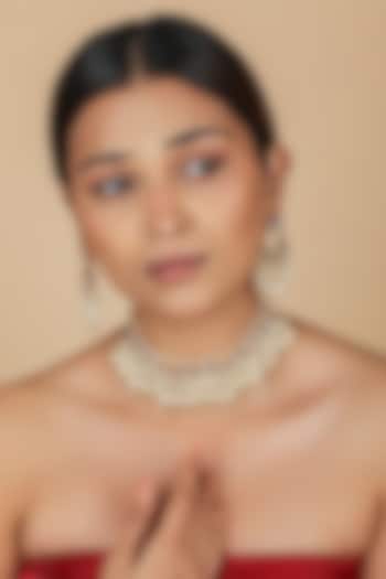 Gold Plated Jadtar Stone & Pearl Layered Choker Necklace Set by Riana Jewellery at Pernia's Pop Up Shop