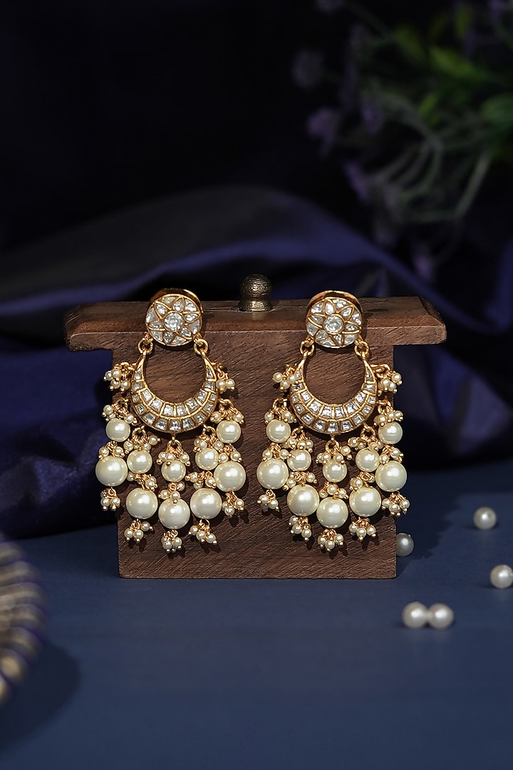 Gold Plated Jadtar Stone & Pearl Layered Choker Necklace Set by Riana Jewellery at Pernia's Pop Up Shop