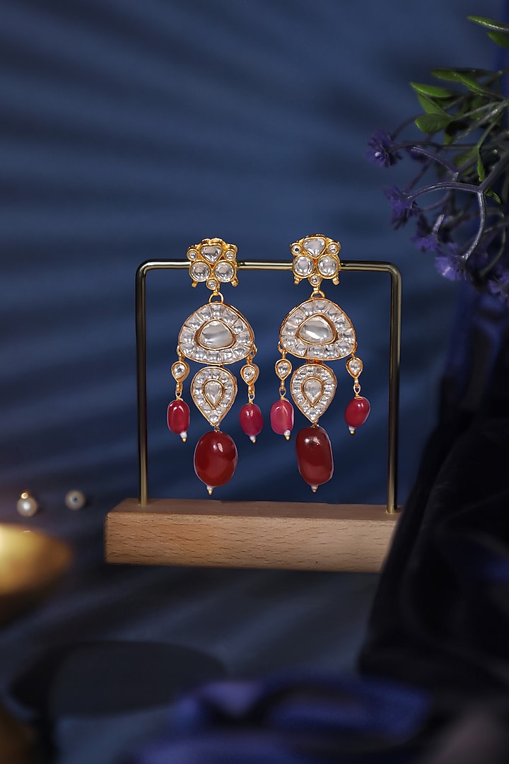 Gold Plated Rani Pink Jadtar Stone & Ruby Beaded Choker Necklace Set by Riana Jewellery at Pernia's Pop Up Shop