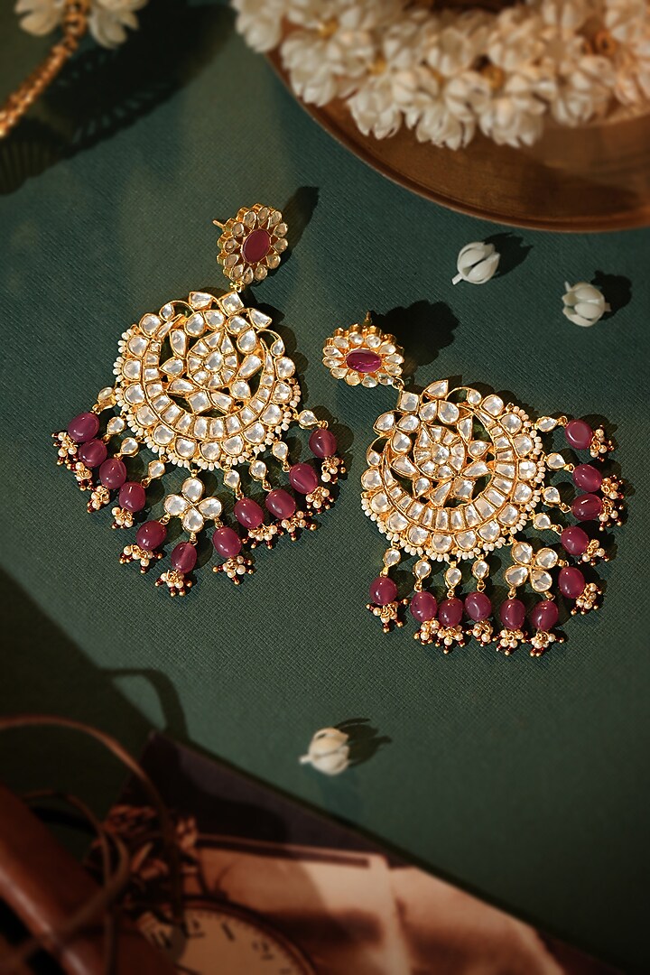 Gold Plated Jadtar Stone & Rose Pink Beaded Choker Necklace Set by Riana Jewellery at Pernia's Pop Up Shop