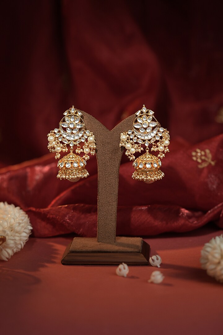 Gold Plated Pearl & Jadtar Stone Choker Necklace Set by Riana Jewellery at Pernia's Pop Up Shop