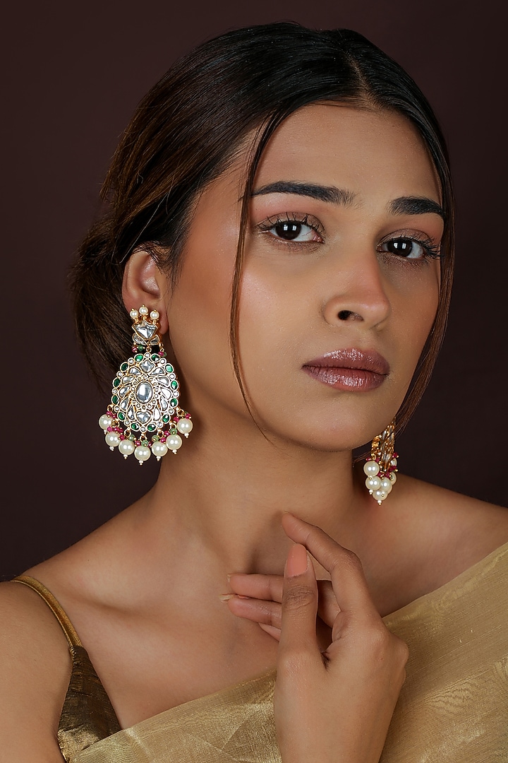 Gold Plated Pearl & Pastel Pink Beaded Choker Necklace Set by Riana Jewellery at Pernia's Pop Up Shop