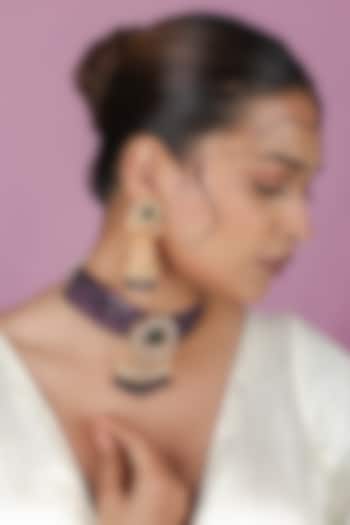 Gold Plated Emerald & Amethyst Jadtar Beaded Choker Necklace Set by Riana Jewellery at Pernia's Pop Up Shop