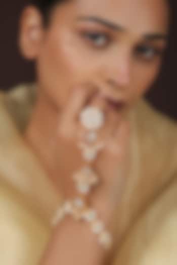 Gold Plated jadtar Stone & Pearl Haathphool (Set Of 2) by Riana Jewellery at Pernia's Pop Up Shop