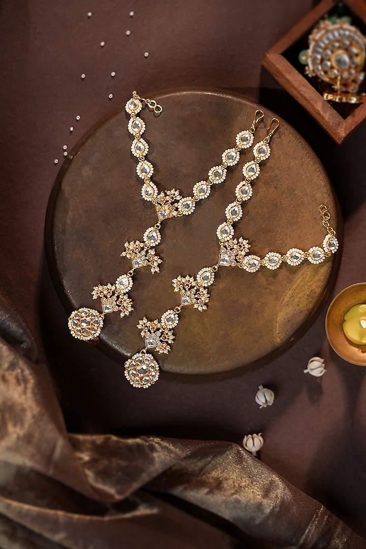 Gold Plated jadtar Stone & Pearl Haathphool (Set Of 2) by Riana Jewellery at Pernia's Pop Up Shop