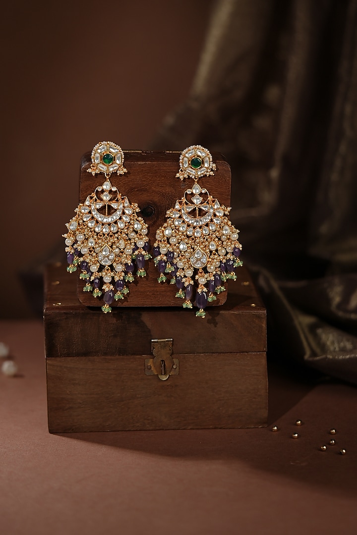 Gold Plated Purple & Green Jadtar Stone Necklace Set by Riana Jewellery at Pernia's Pop Up Shop