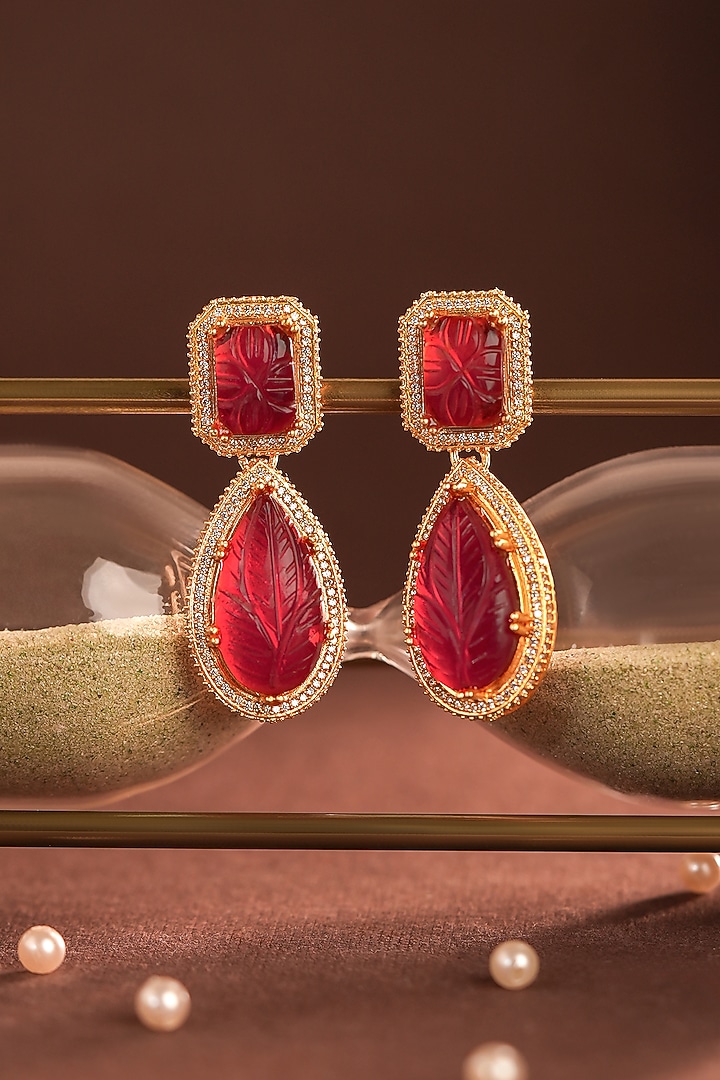 Gold Plated Red Jadtar Stone Choker Necklace Set by Riana Jewellery at Pernia's Pop Up Shop