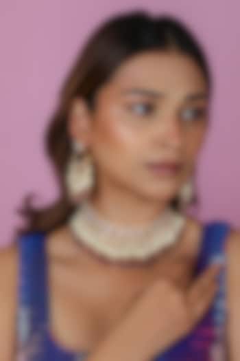 Gold Plated Pastel Pink Jadtar Beaded Choker Necklace Set by Riana Jewellery at Pernia's Pop Up Shop