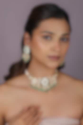 Gold Plated Jadtar Beaded Firozi Meenakari Choker Necklace Set by Riana Jewellery at Pernia's Pop Up Shop