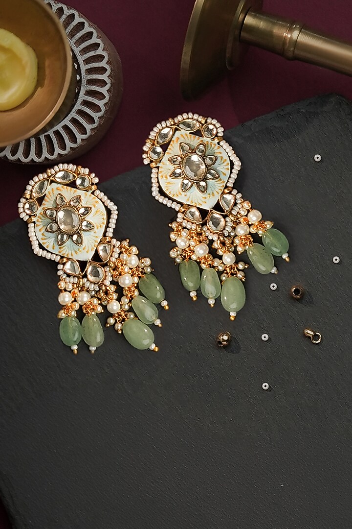 Gold Plated Jadtar Beaded Firozi Meenakari Choker Necklace Set by Riana Jewellery at Pernia's Pop Up Shop