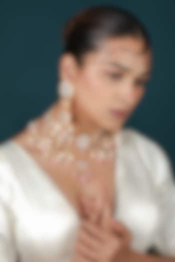 Gold Plated Rose Quartz Tumble Beaded Necklace Set by Riana Jewellery at Pernia's Pop Up Shop