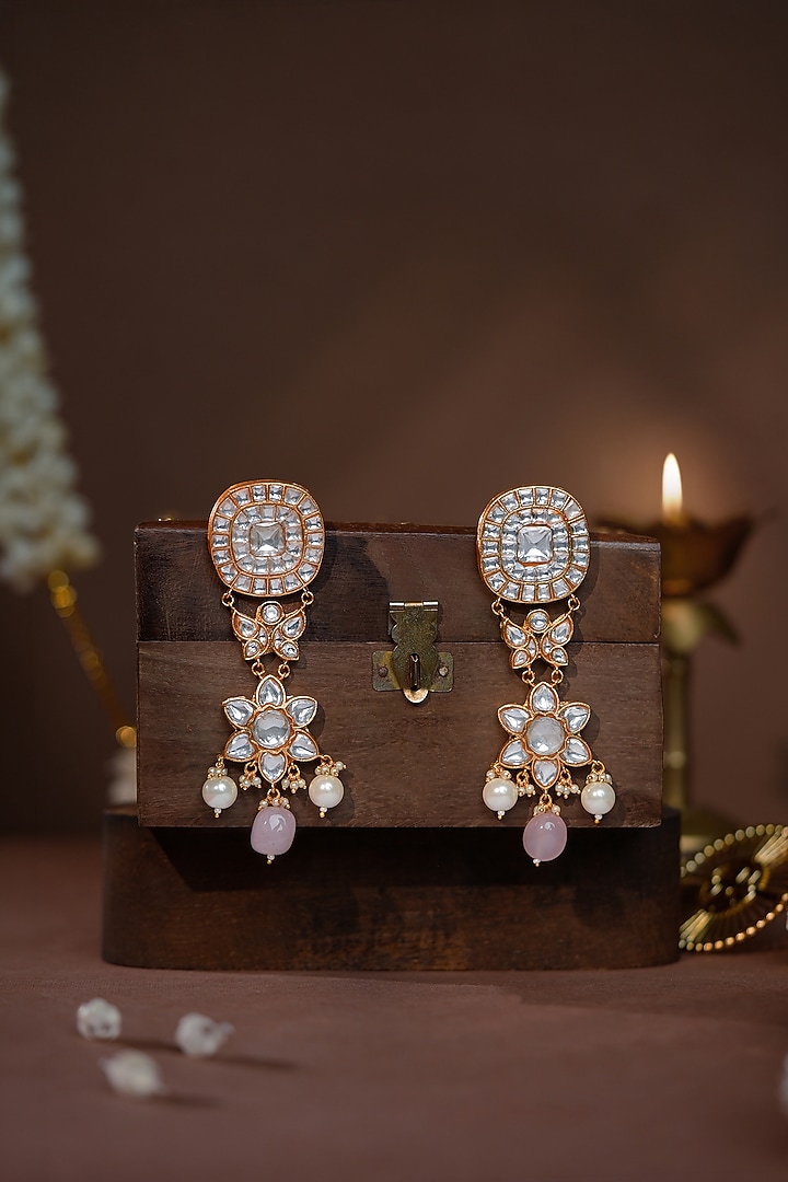 Gold Plated Rose Quartz Tumble Beaded Necklace Set by Riana Jewellery at Pernia's Pop Up Shop