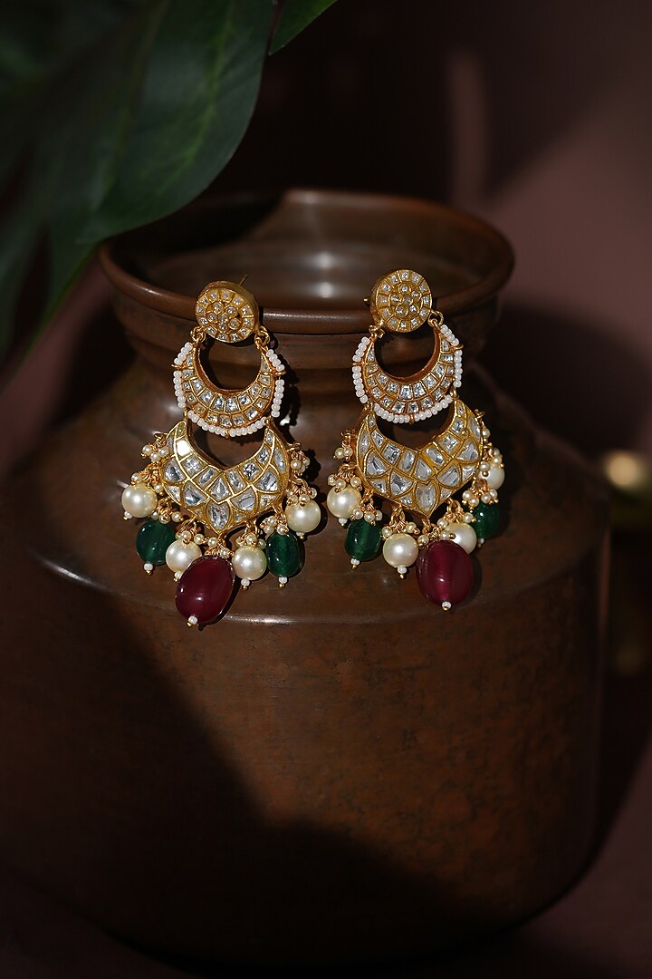Gold Plated Pearl & Emerald Green Beaded Necklace Set by Riana Jewellery at Pernia's Pop Up Shop