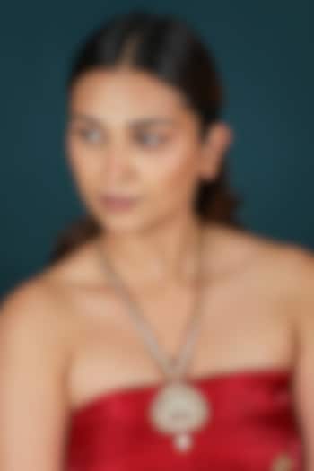 Gold Plated Pearl & Jadtar Stone Long Pendant Necklace by Riana Jewellery at Pernia's Pop Up Shop