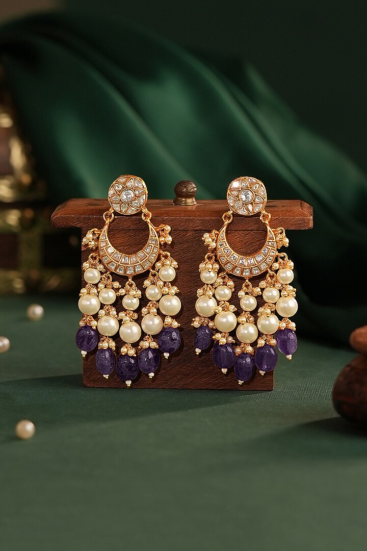 Gold Plated Jadtar Purple Beaded Choker Necklace Set by Riana Jewellery at Pernia's Pop Up Shop