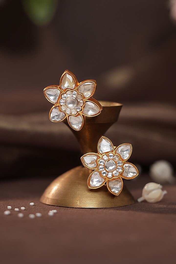 Gold Plated Jadtar Stone & Pearl Floral Choker Necklace Set by Riana Jewellery at Pernia's Pop Up Shop