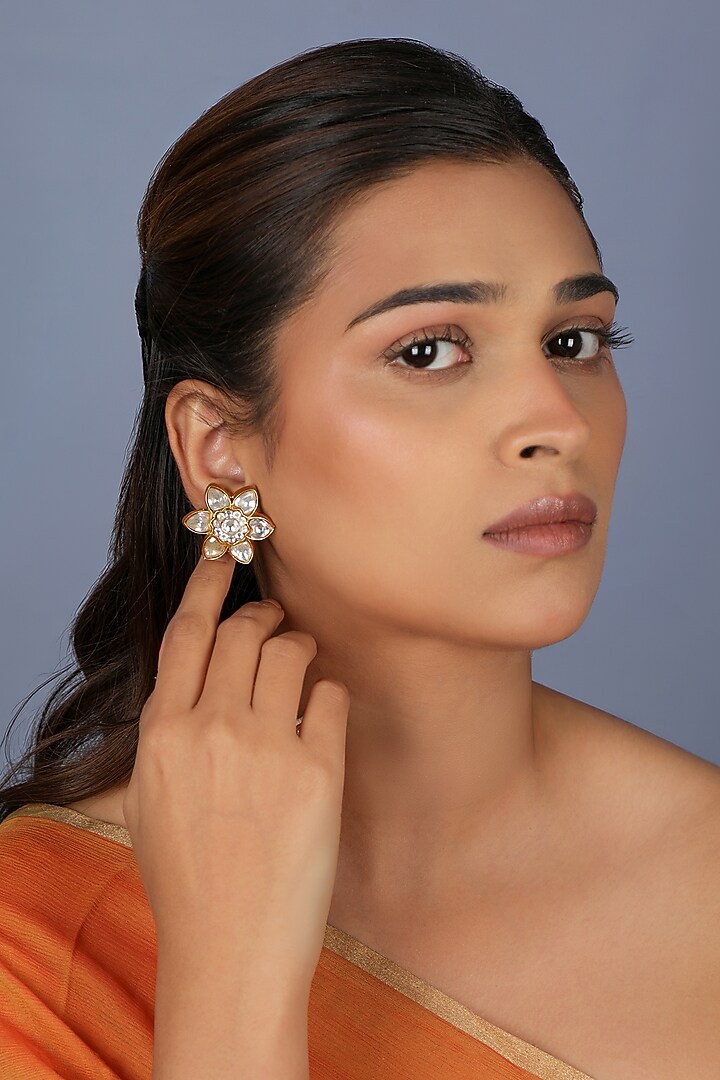 Gold Plated Jadtar Stone & Pearl Floral Choker Necklace Set by Riana Jewellery at Pernia's Pop Up Shop