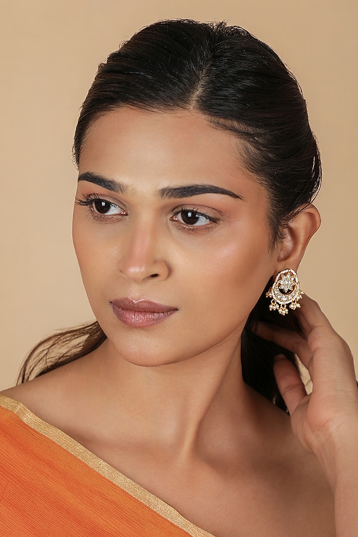 Gold Plated Jadtar Stone & Pearl Long Necklace Set by Riana Jewellery at Pernia's Pop Up Shop